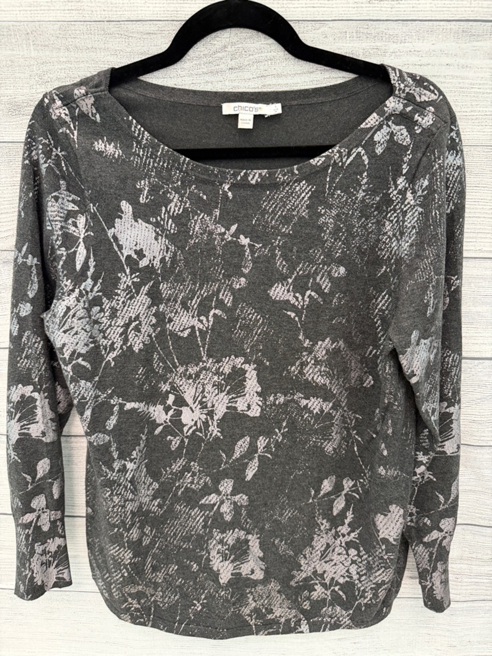 Chico's Charcoal Floral Boatneck Sweater